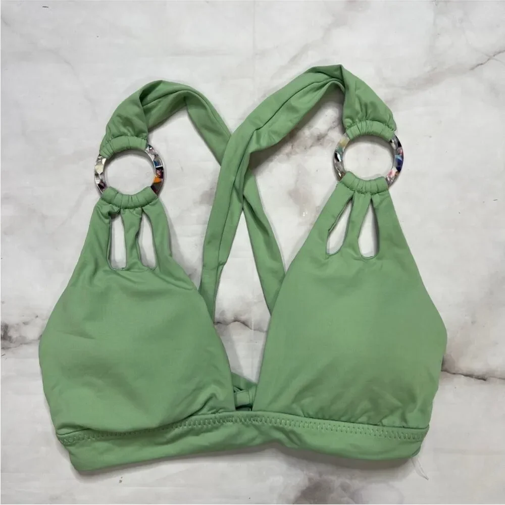 Becca NWT Sage Green Halter Bikini Top Skylar Ring Size S